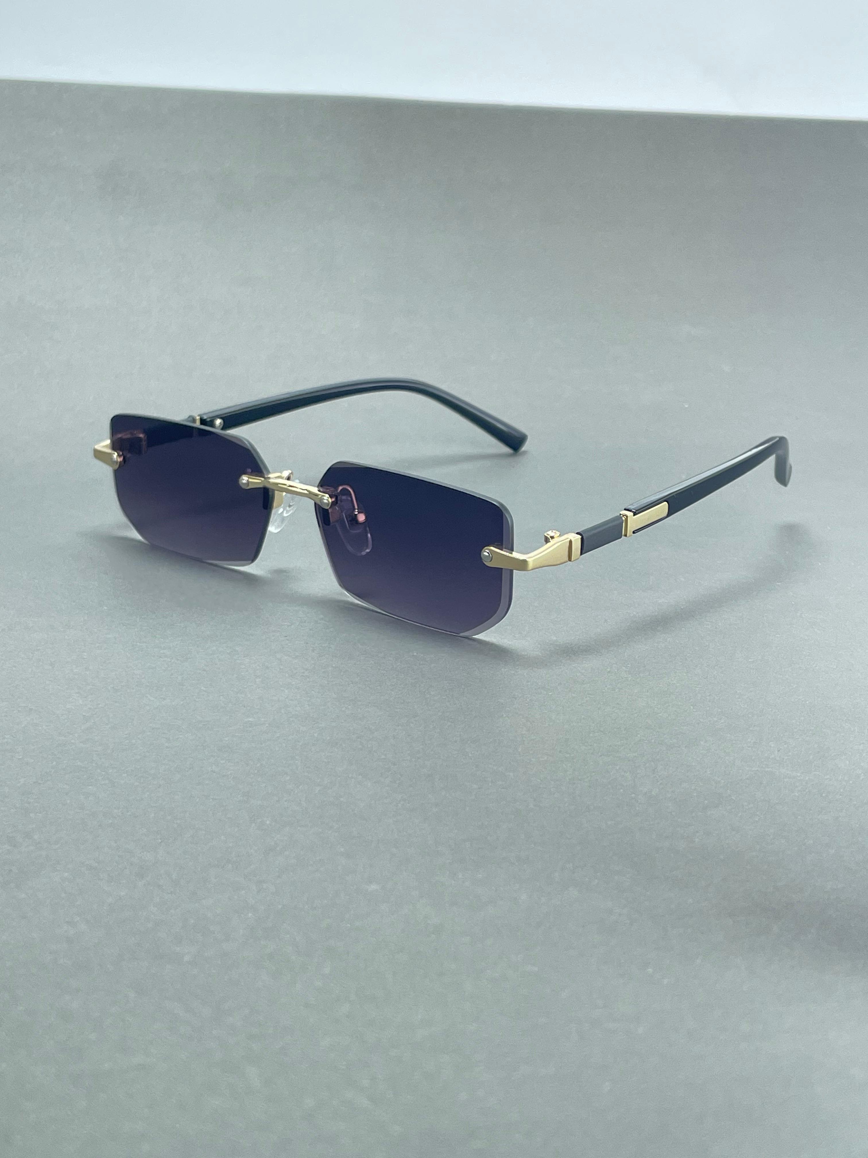 Retro balck and golden rimless sunglasses