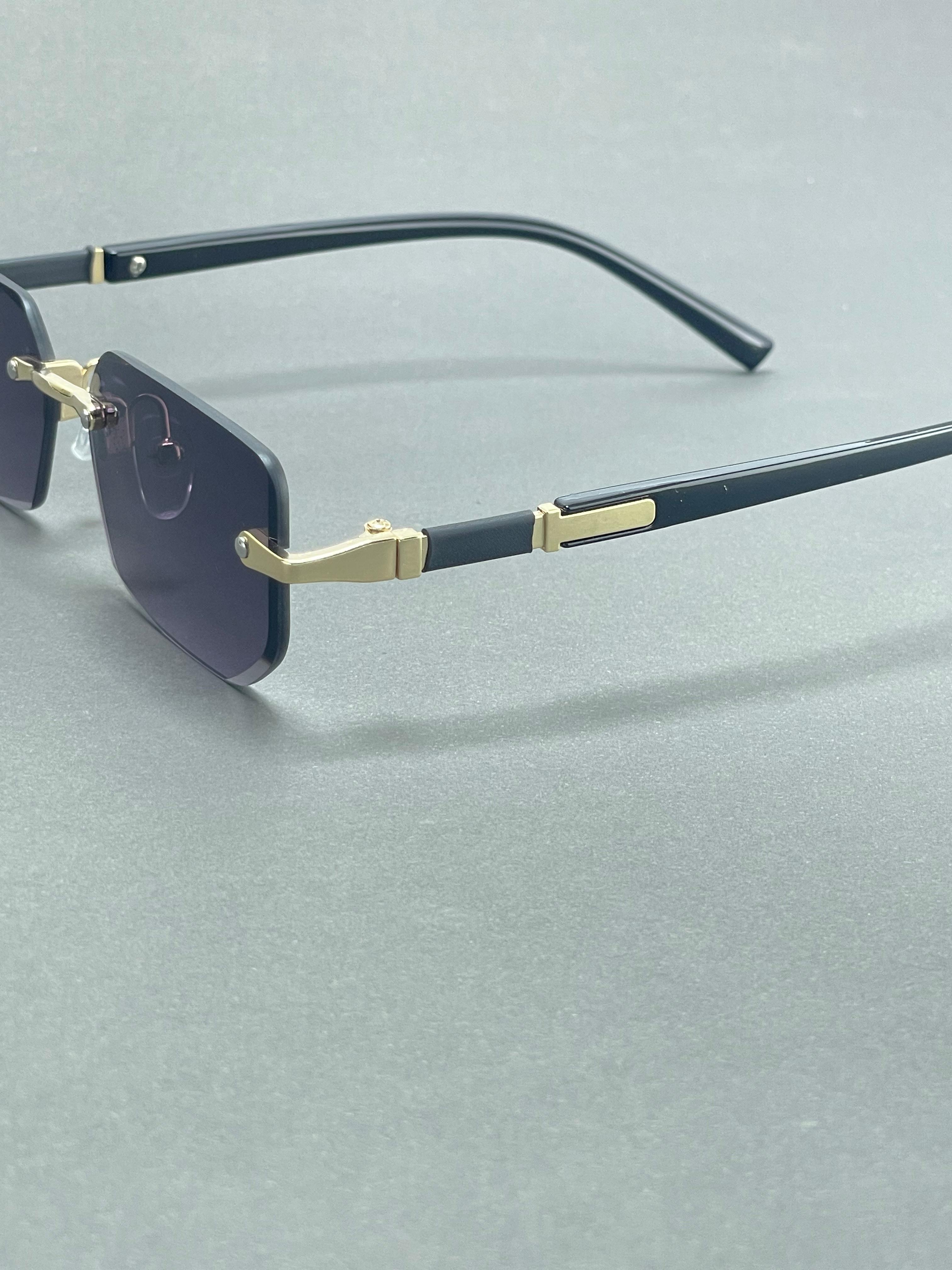 Retro balck and golden rimless sunglasses