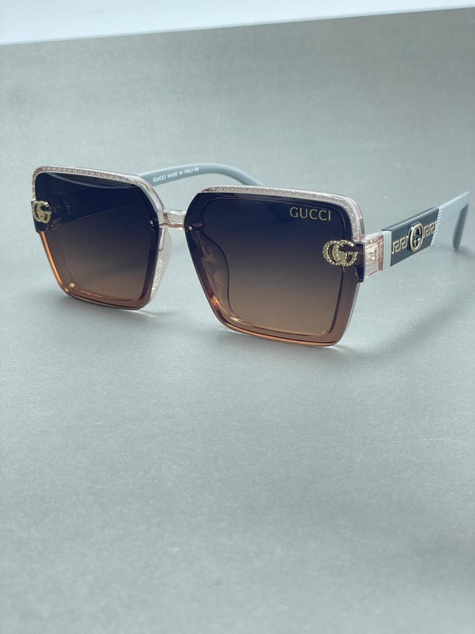 Gucci Square Acetate Sunglasses with Gold GG Logo & Gradient Brown UV400 Lenses