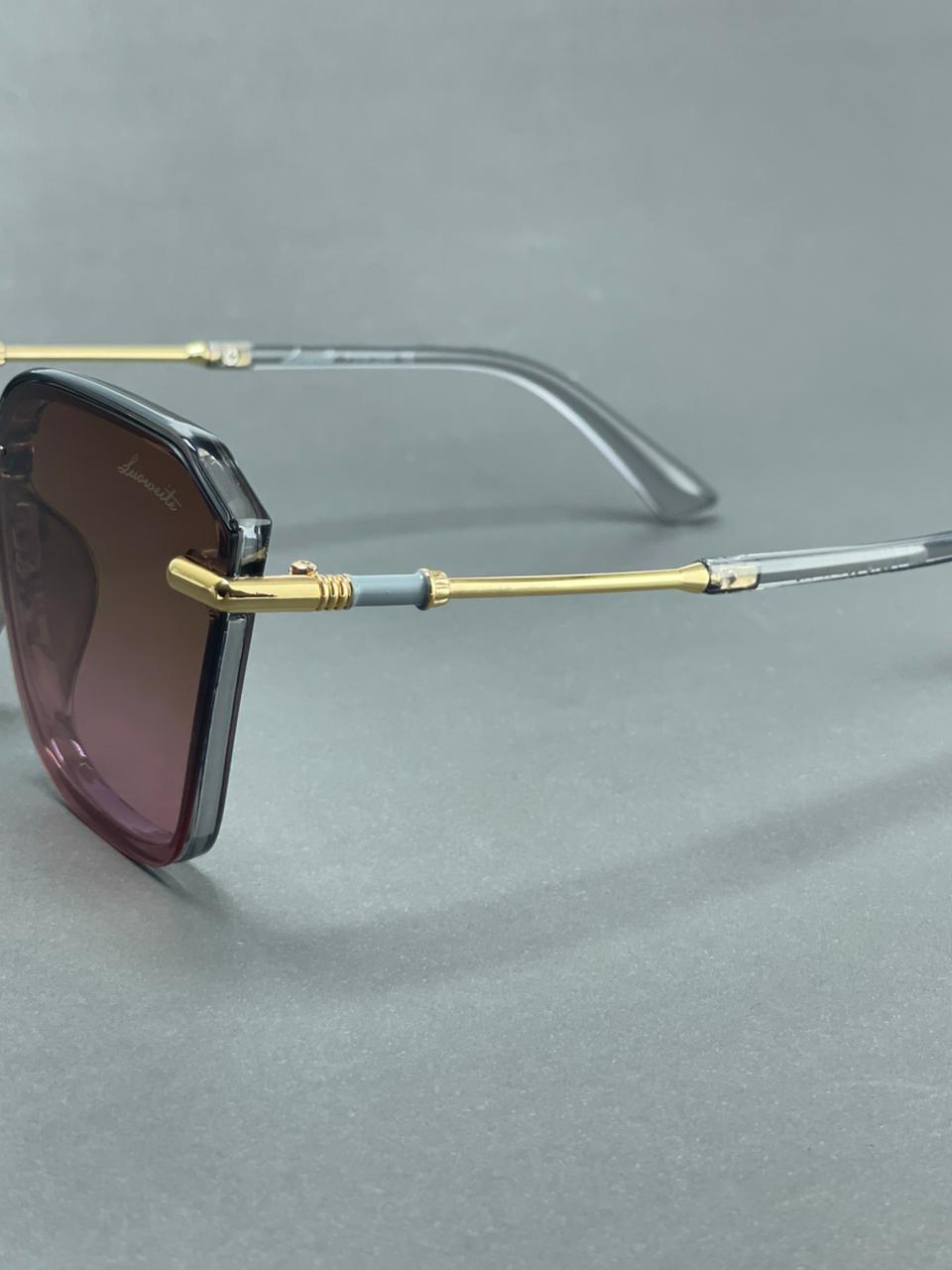 Brown/Grey Translucent Polarized Sunglasses with Gold Accents – UV Protection