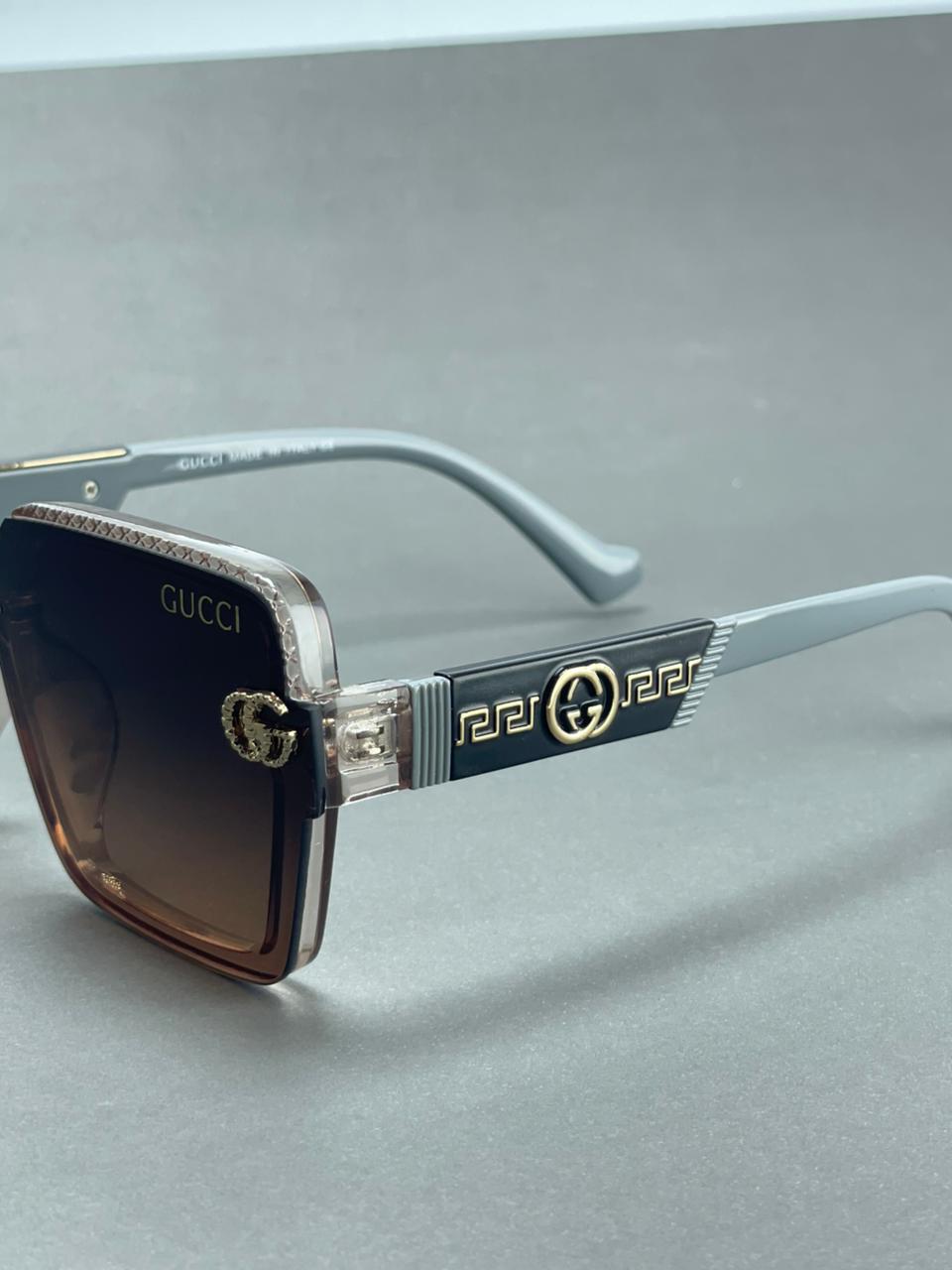 Gucci Square Acetate Sunglasses with Gold GG Logo & Gradient Brown UV400 Lenses